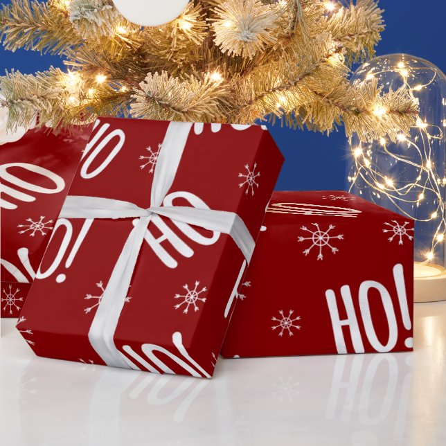 Papel De Presente Livro Branco sobre Natal Ho Ho Ho Red (Feriados)