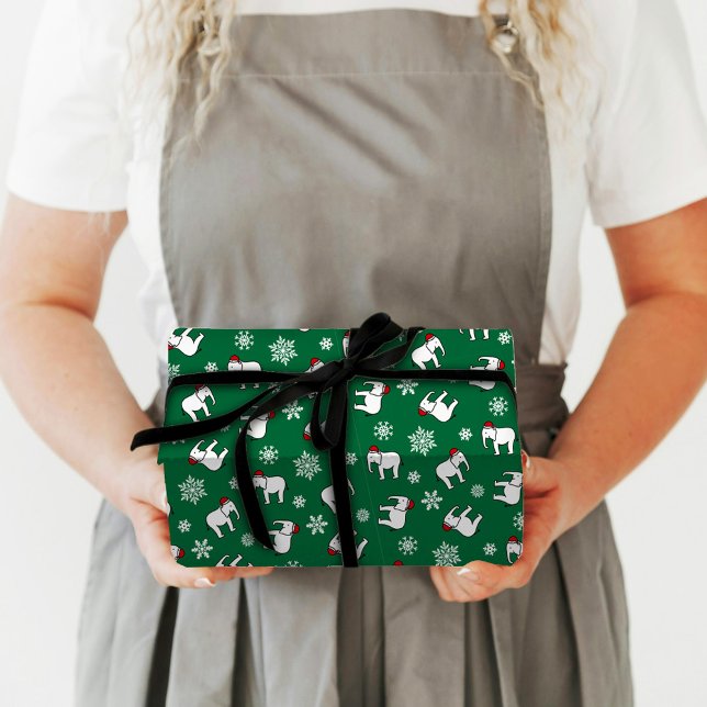 Papel De Presente Livro Branco sobre o Natal dos Elefantes (Verde) (Criador carregado)