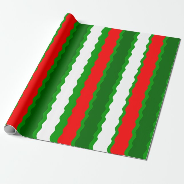 Papel De Presente Livro Branco Vermelho e Ondas de Natal Verde (Desenrolado)