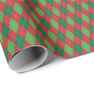 Papel De Presente Livro de Molas de Argyle de Natal Vermelho e Verde