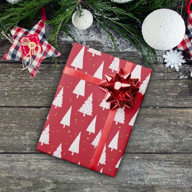Papel De Presente Livro de Natal das Árvores Brancas Vermelhas (Criador carregado)