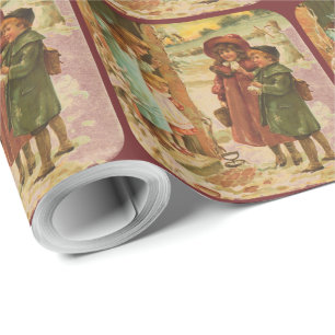 Papel De Presente Livro de Natal das Crianças Vitorianas