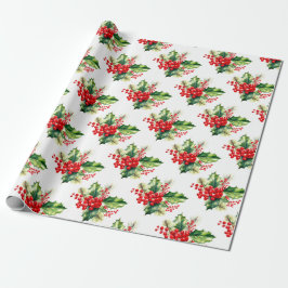 Papel De Presente Livro de Natal Holly e Berries