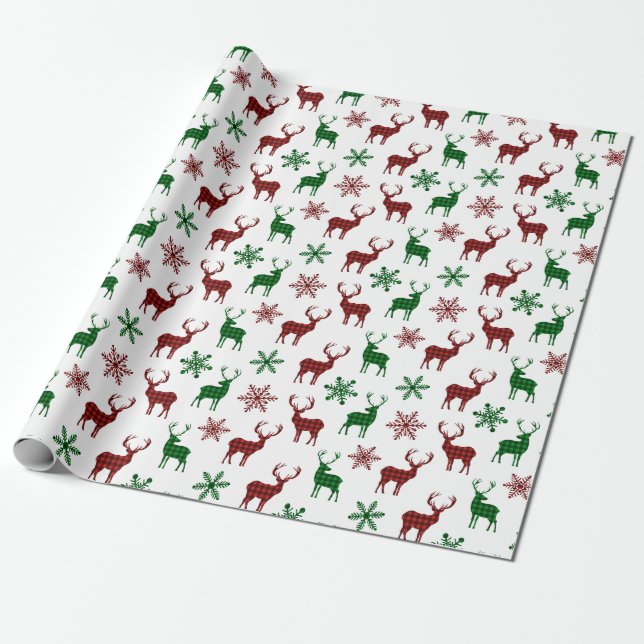 Papel De Presente Livro de Natal Xmas Deer Red Green Xadrez (Desenrolado)