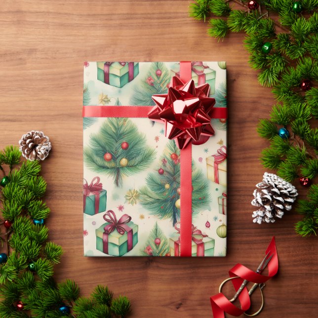 Papel De Presente Livro Verde de Natal sobre o Wraping em Árvore (Presente de Natal)