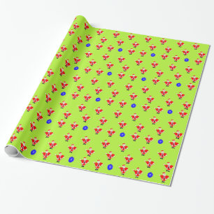 Papel De Presente Livro Verde dos Papais noeis Vermelhos do Natal