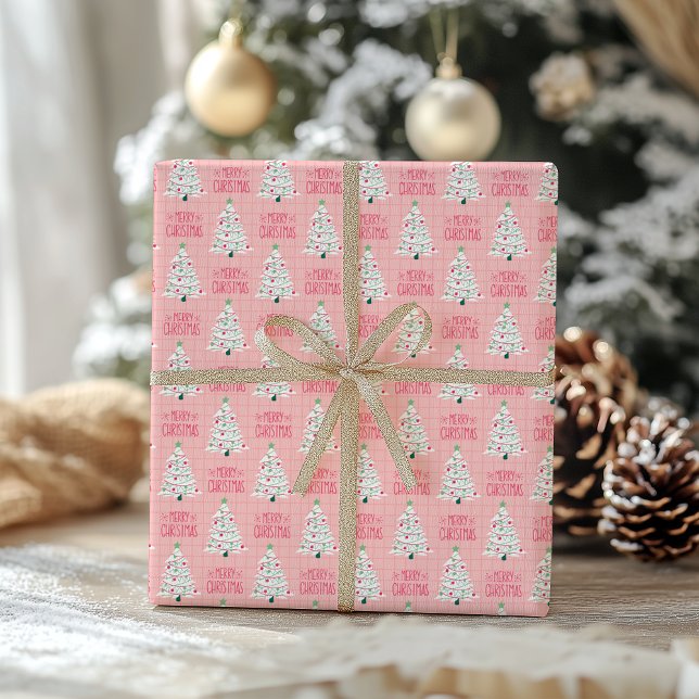 Papel De Presente Livro Verde e Rosa Moderno de Natal (Criador carregado)