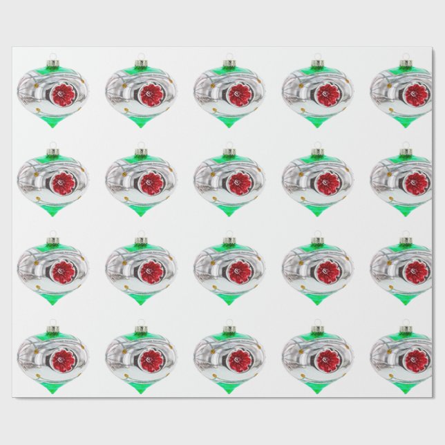 Papel De Presente Livro Verde e Vermelho sobre ornamentos (Aberto)