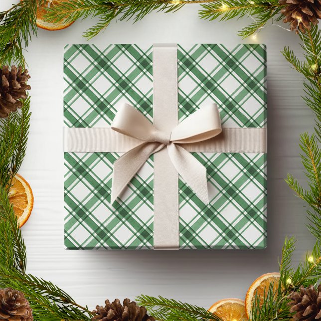 Papel De Presente Livro Verde e Xadrez branca (Green and White Plaid Wrapping Paper
)
