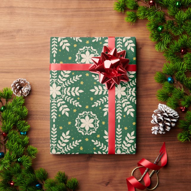 Papel De Presente Livro Verde Elegante de Neve Floco de Natal (Presente de Natal)