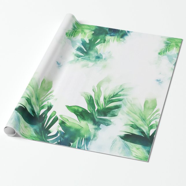 Papel De Presente Livro Verde Elegante sobre Folha Tropical (Desenrolado)