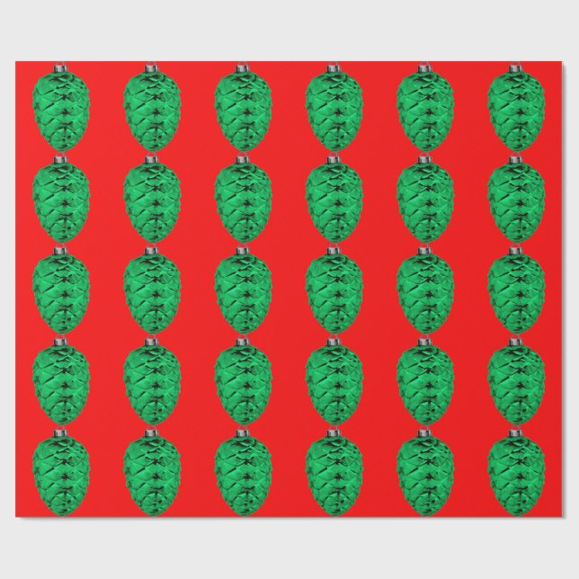 Papel De Presente Livro Verde Pinecone Vermelho (Aberto)