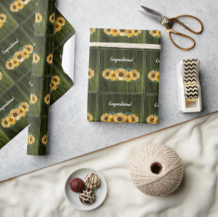 Papel De Presente Livro Verde Russo de Invólucro de Girassol