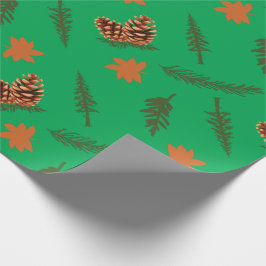 Papel De Presente Livro Verde sem costura: Folhas e pinos