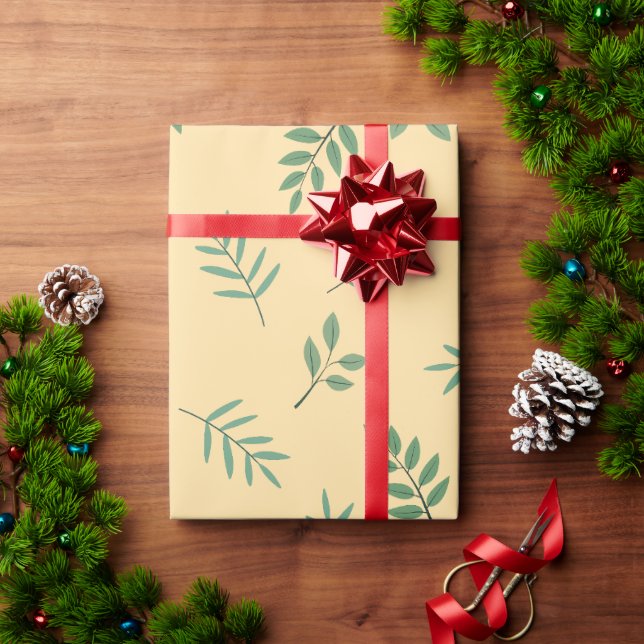 Papel De Presente Livro Verde sobre Beige (Presente de Natal)