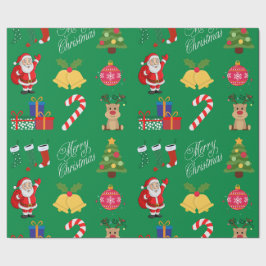 Papel De Presente Livro Verde sobre ícones de Natal