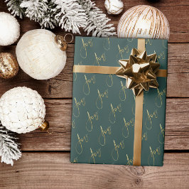 Papel De Presente Livro Verde sobre Natal Dourado
