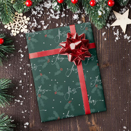 Papel De Presente Livro Verde sobre Natal Elegante