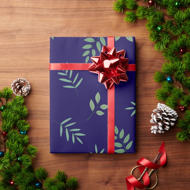 Papel De Presente Livro Verde sobre o Azul Escuro (Presente de Natal)