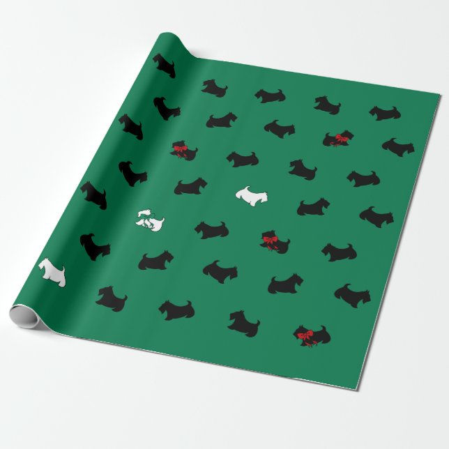Papel De Presente Livro Verde sobre o Terrier Scottish (Desenrolado)
