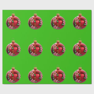 Papel De Presente Livro Verde sobre ornamentos Vermelhos