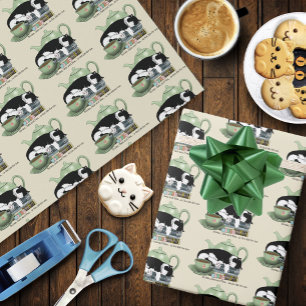 Papel De Presente Livros Aconchegantes Gato Smoking Chá Bule de Chá