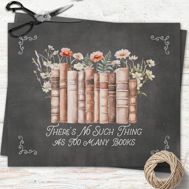 Papel De Presente Livros com Flores e Citação em Decoupage Preto (in situ)