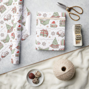 Papel De Presente Livros de Natal Festivo para Leitura