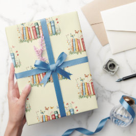 Papel De Presente Livros, Flores, Borboleta