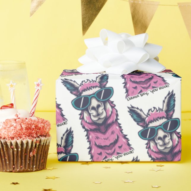 Papel De Presente Llama diz que você é Rock | pose Quirky em óculos  (Festa de aniversário)