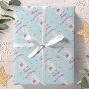 Papel De Presente llama Natal Azul Estrelas Personalizado