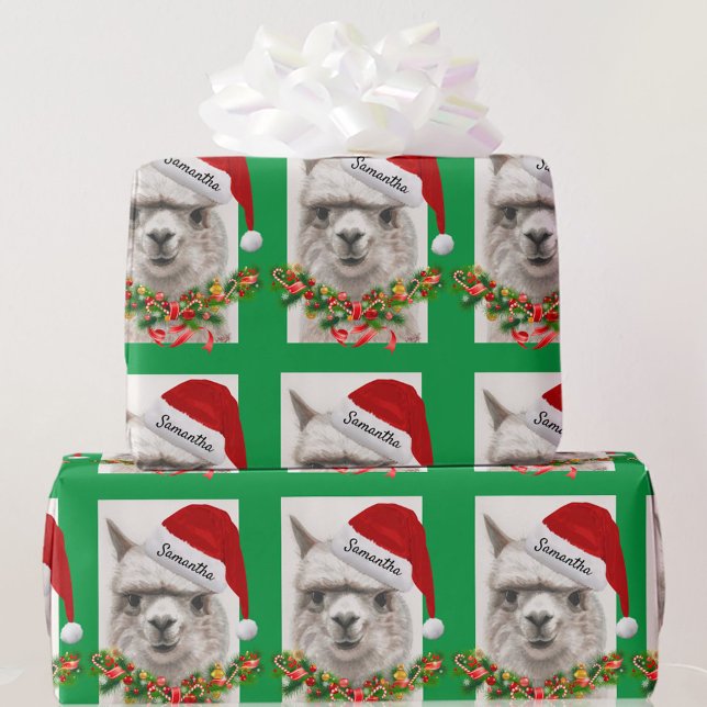 Papel De Presente Llama Sorri Papai Noel Nome Personalizado Natal (Criador carregado)