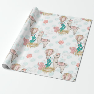 Papel De Presente Llama Steampunk do Deserto com Brilho Rosa e Doura