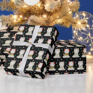 Papel De Presente Llamas Festivas de Natal em Preto