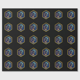 Papel De Presente Lobisomem Azul Tocando Uma Harpa Dourada