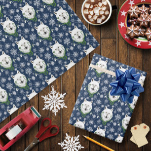 Papel De Presente Lobo Ártico Branco Místico Flor de Neve de Inverno