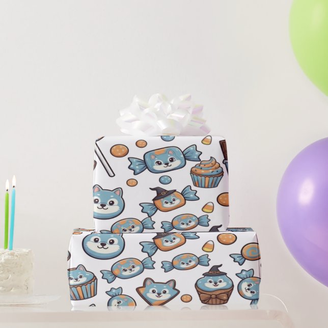 Papel De Presente Lobo Bonito com Docinho para o Dia das Bruxas (Presentes para festas)
