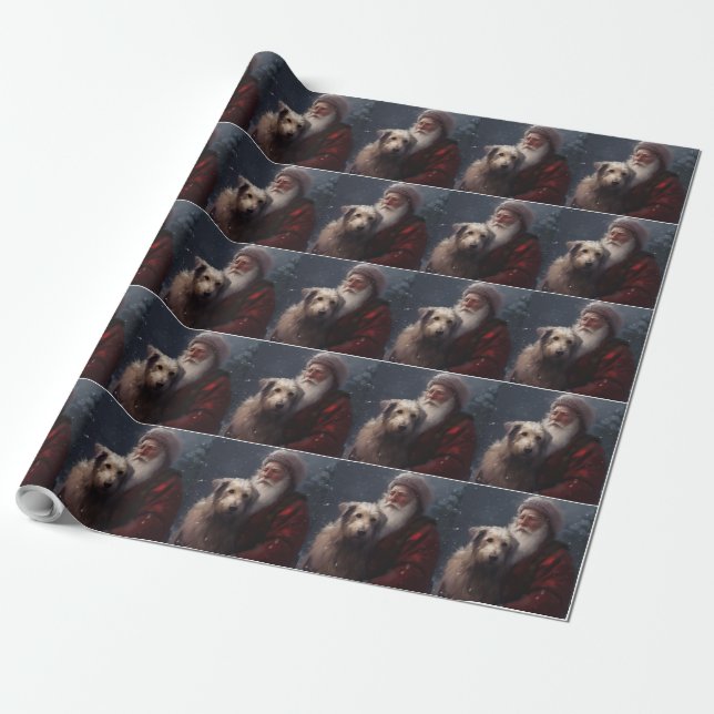 Papel De Presente Lobo Hound Com O Papai Noel Natalício (Desenrolado)