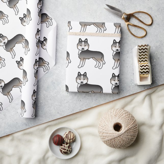Papel De Presente Lobo Leve Cinza Husky Siberiano Padrão de Cachorro (Artesanato)