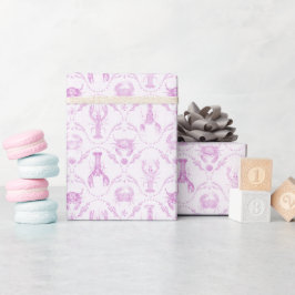 Papel De Presente Lobster and Crabs Light Pink Preppy 