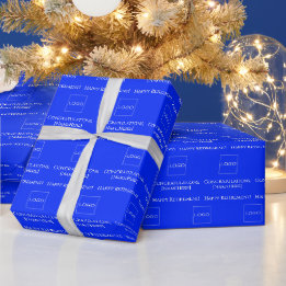 Papel De Presente Logotipo Azul de Parabéns Personalizado Elegante