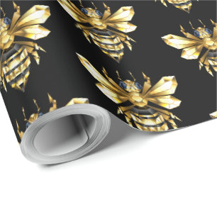 Papel De Presente Logotipo Faux Gold Foil Polygonal da Abelha em Pre