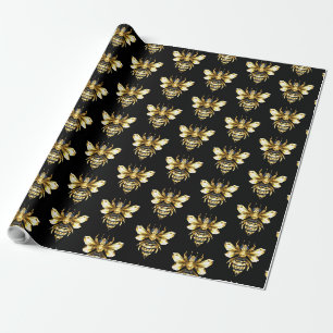 Papel De Presente Logotipo Faux Gold Foil Polygonal da Abelha em Pre