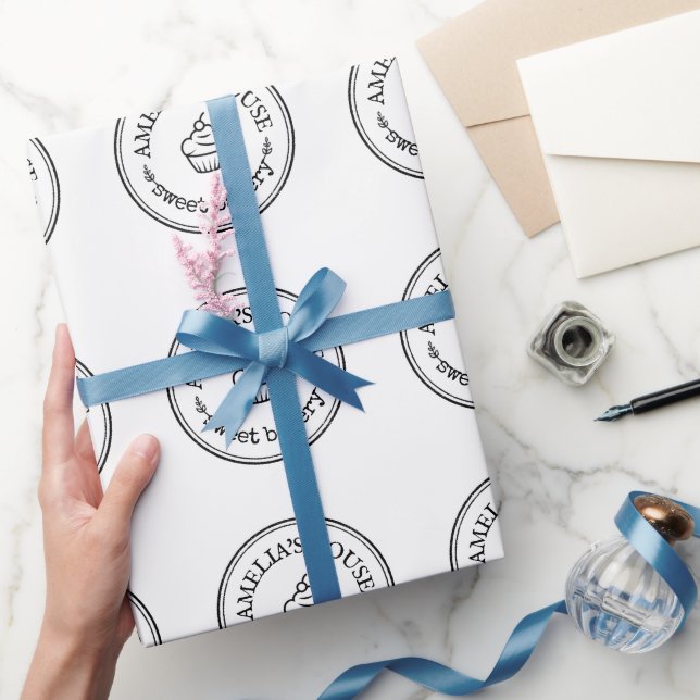 Papel De Presente Logotipo personalizado da empresa - Preto branco (Presentear)