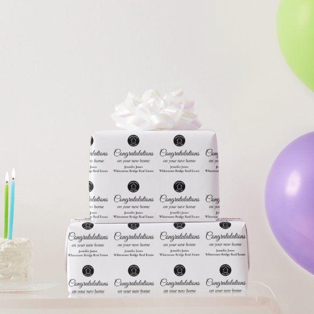Papel De Presente Logotipo Personalizado Empresa Imobiliária Preto e (Presentes para festas)