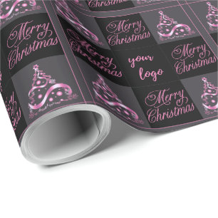 Papel De Presente Logotipo Personalizado Natal Rosa Preto Cinza Eleg