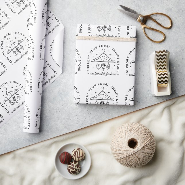 Papel De Presente Loja de moda sustentável tema brechó local (Artesanato)