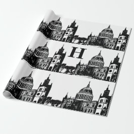 Papel De Presente London England Elegant Black White Monograma