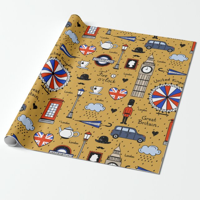 Papel De Presente Londres Doodles (Desenrolado)