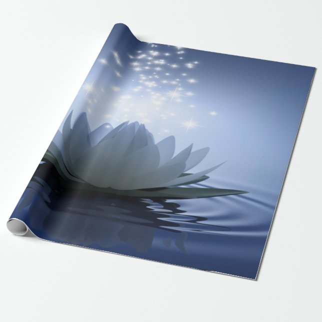Papel De Presente Lótus Branco Chic Azul (Desenrolado)
